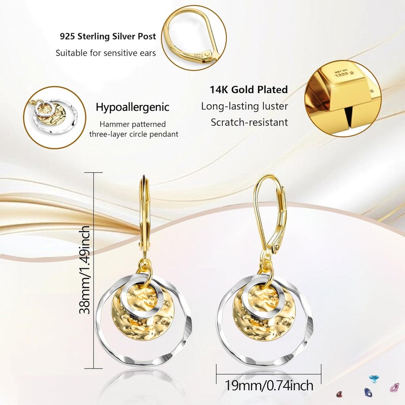 Lancharmed Sterling Silver Disc Leverback Earrings for Women Gold and Silver Circle Drop Dangle Earrings Jewelry Hypoallergenic Hammered Leverback Dangle Earrings for Gifts - Image 5